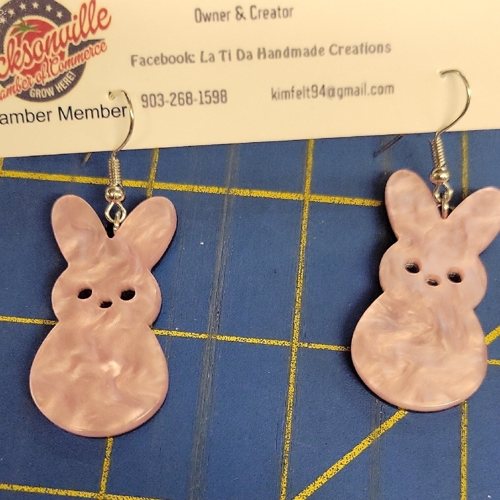 Pink Resin Bunny 1.5" Earrings Easter Spring Rabbit